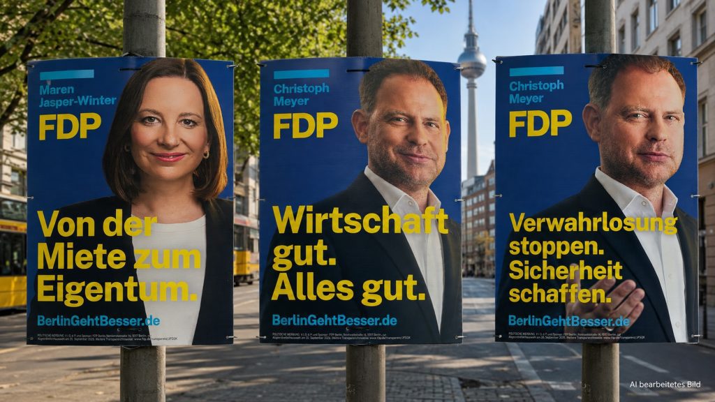 Warum das FDP-Plakat „Von der Miete zum Eigentum" in Berlin zum Marie-Antoinette-Moment wird. Eine Analyse zum Berliner Wahlkampf 2026.
