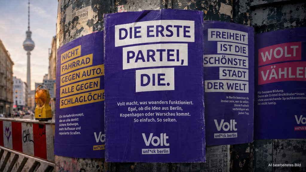 Volt flucht, alle anderen reparieren. Eine kommunikationsstrategische Analyse der Kampagne „unf*ck Berlin“ zum Berliner Wahlkampf 2026.